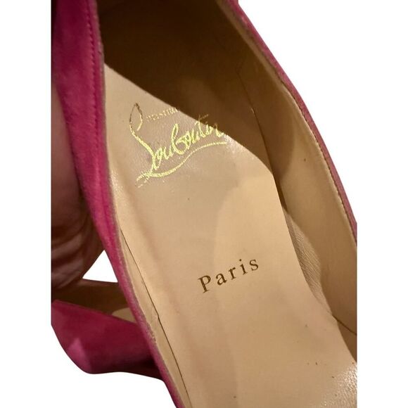 *BOGO FREE* Christian Louboutin Pink Prive Open Toe Velvet Pumps - Picture 8 of 12